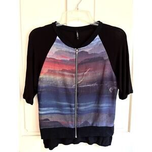 Women’s edista Black Front Zip Short Sleeve Shirt-Small